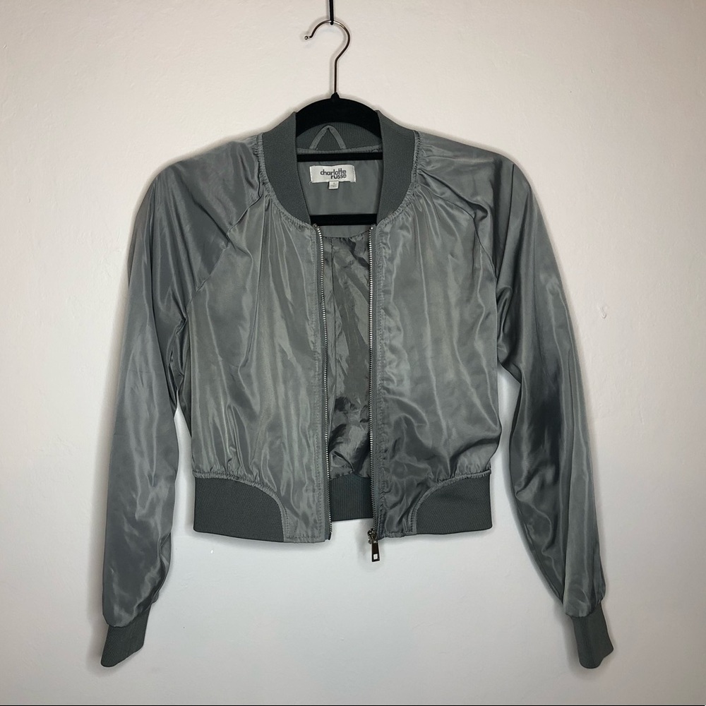 Grey satin bomber jacket